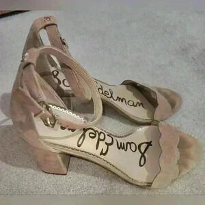 Sam Edelman Women Open Toe Block Heels Ankle Buckle Suede Sandals Beige …